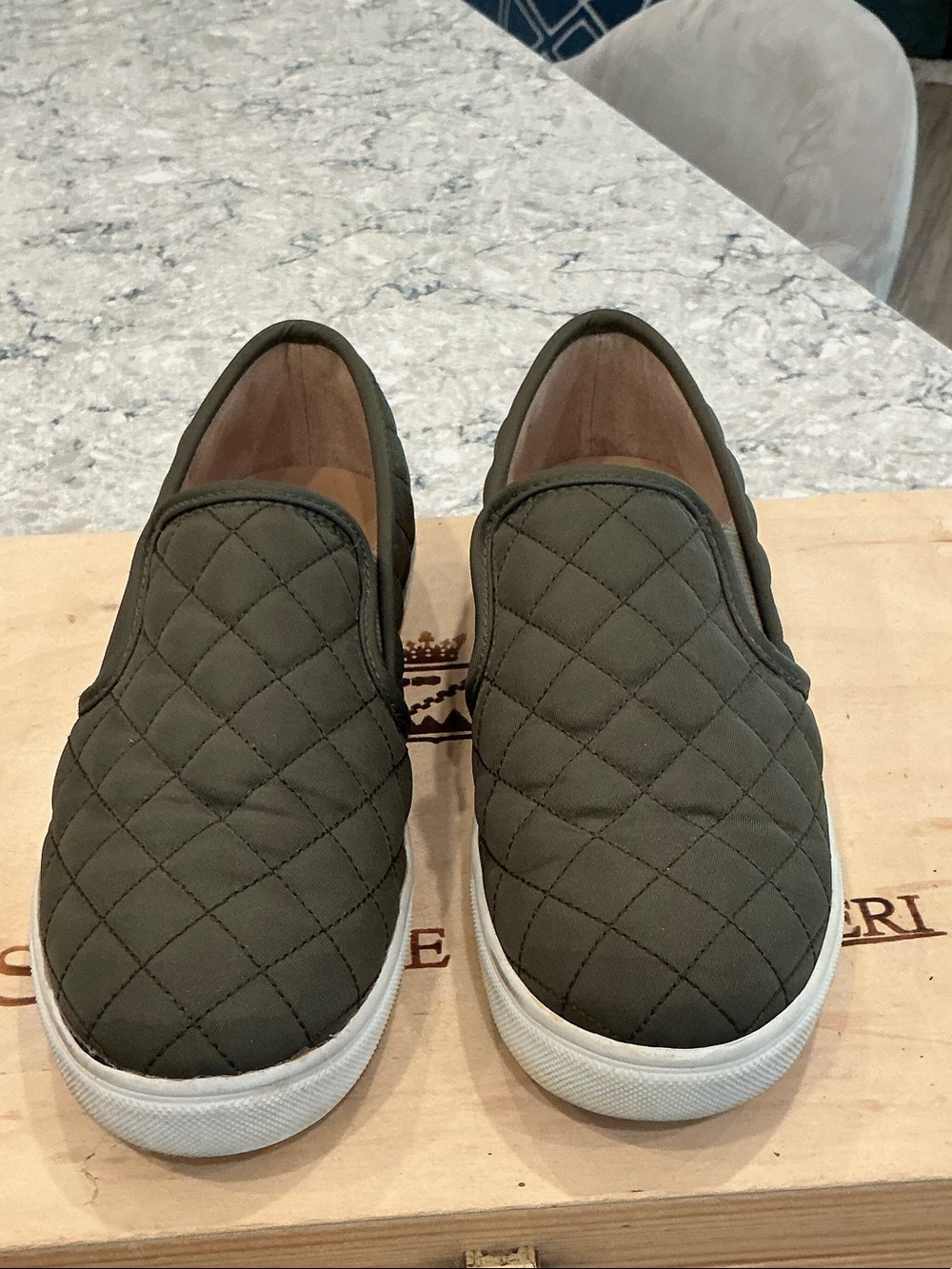 Moschino Olive Quilted Slip-On Flats